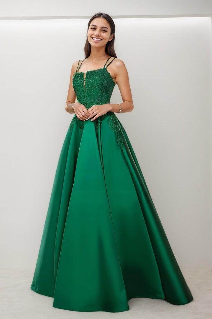 Exquisite A-Line V-Neck Appliques Lace Prom Dresses CS0787 - COCOMELODY